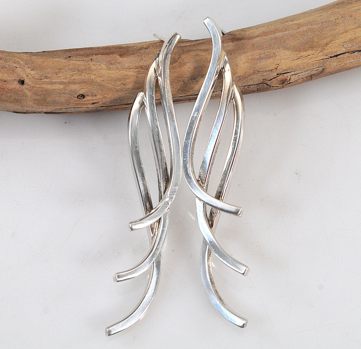 Sterling Silver Signed Modernist Dangle Drop Earrings