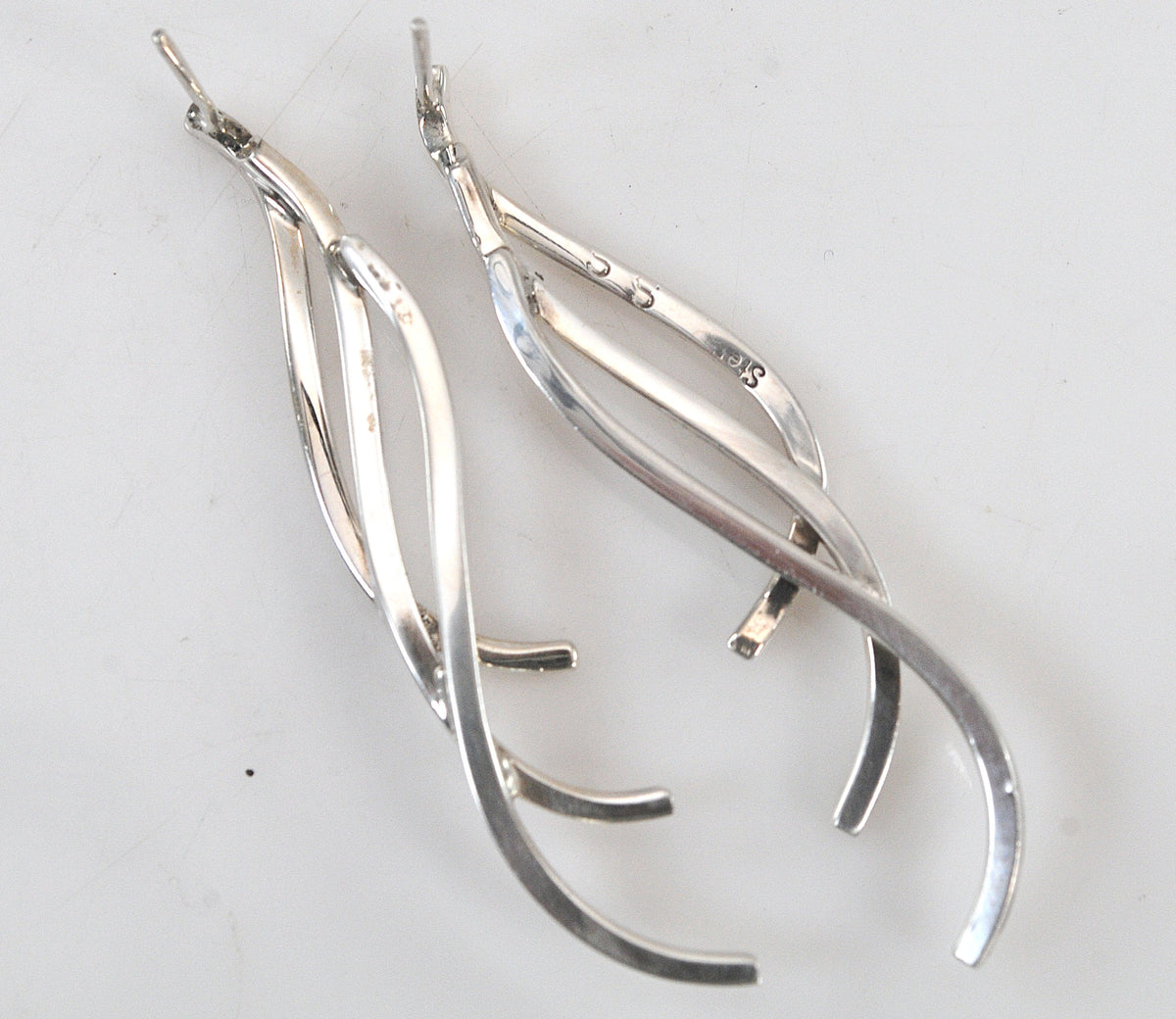 Sterling Silver Signed Modernist Dangle Drop Earrings