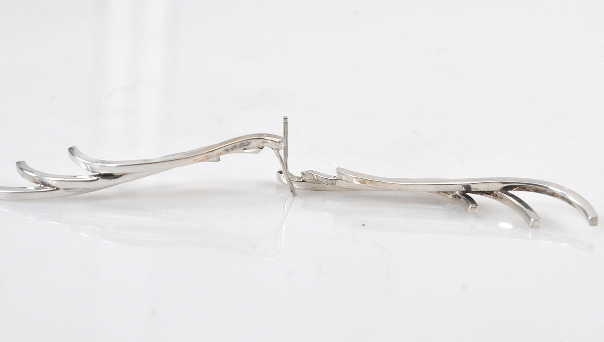 Sterling Silver Signed Modernist Dangle Drop Earrings