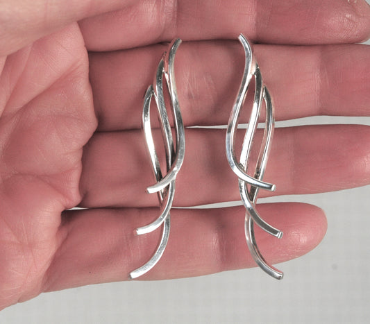 Sterling Silver Signed Modernist Dangle Drop Earrings