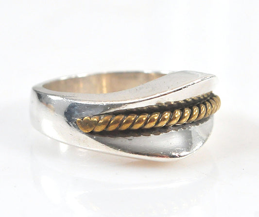 Vintage Taxco Sterling Silver Brass Wire Ring