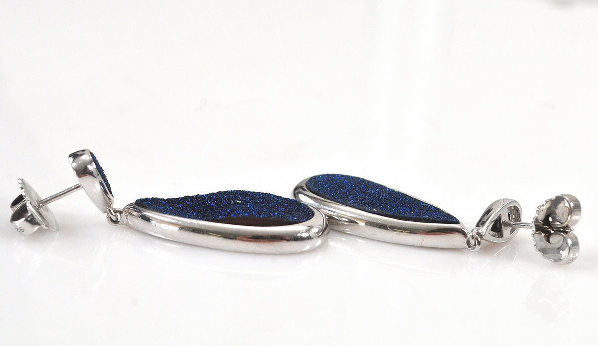 Signed Sterling Silver Blue Druzy Dangle Earrings