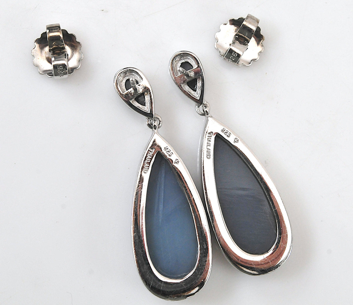 Signed Sterling Silver Blue Druzy Dangle Earrings