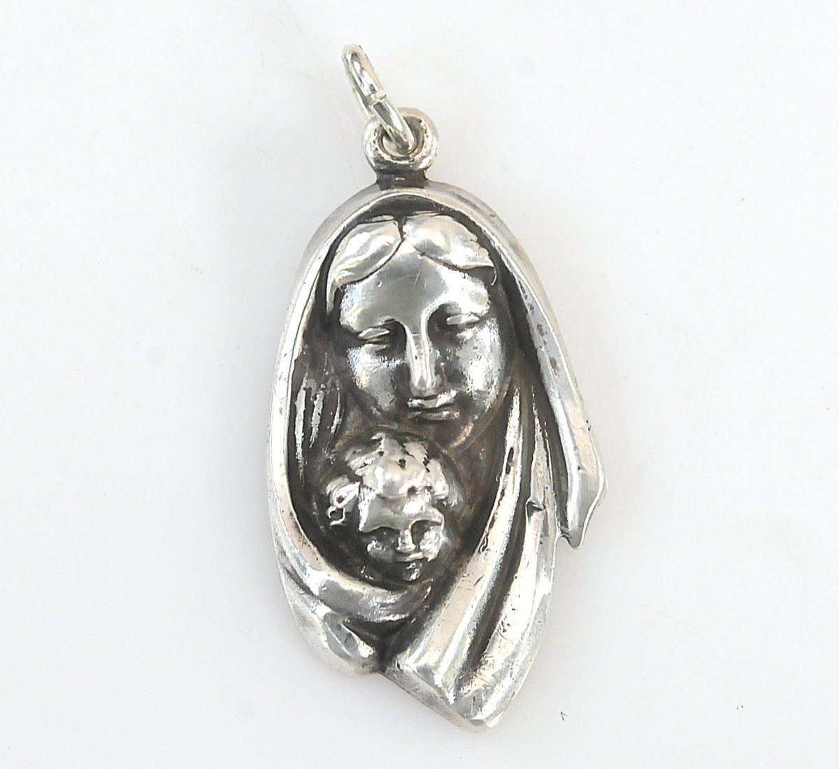 Vintage Sterling Silver Madonna and Child Medal Pendant