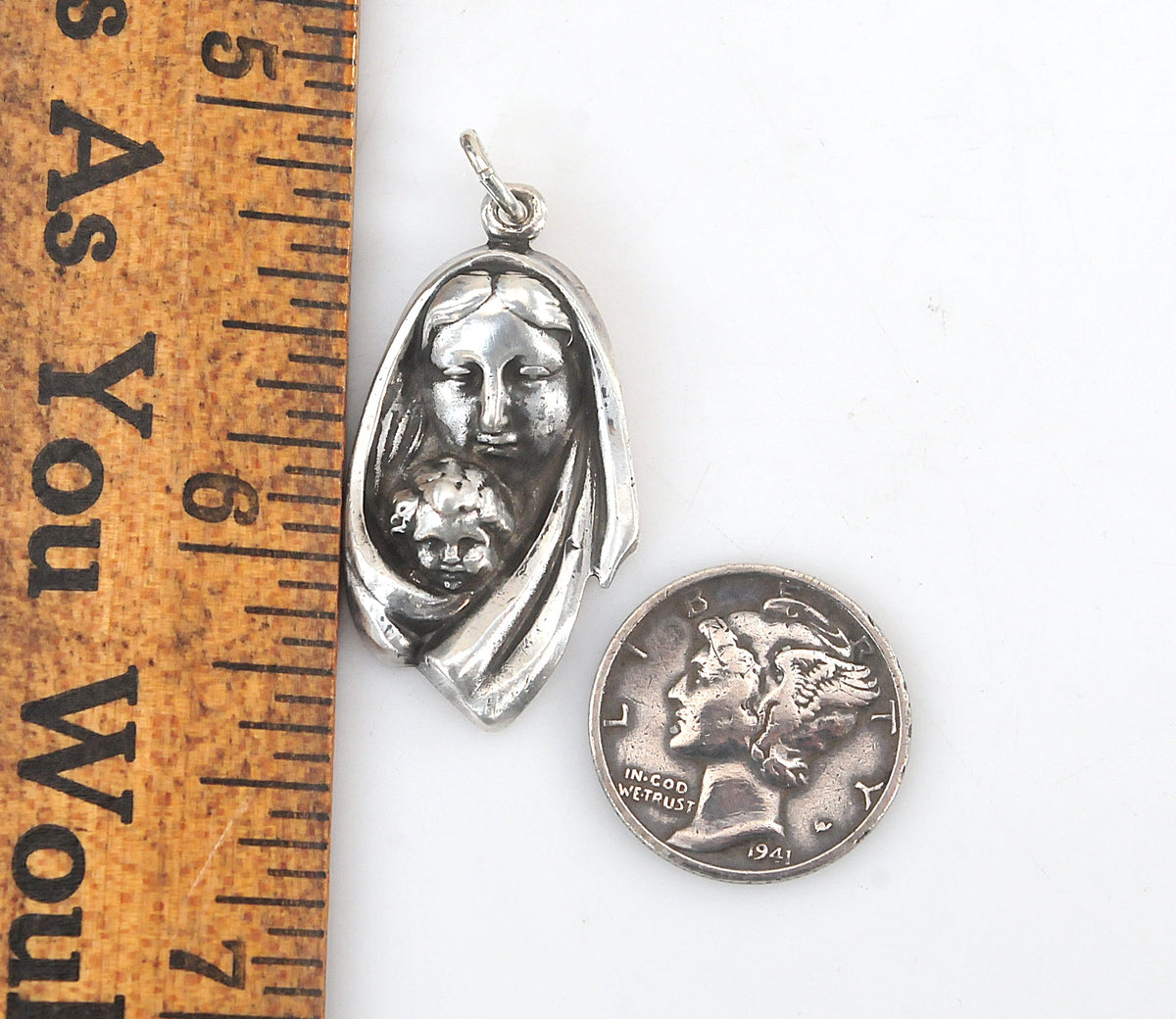 Vintage Sterling Silver Madonna and Child Medal Pendant