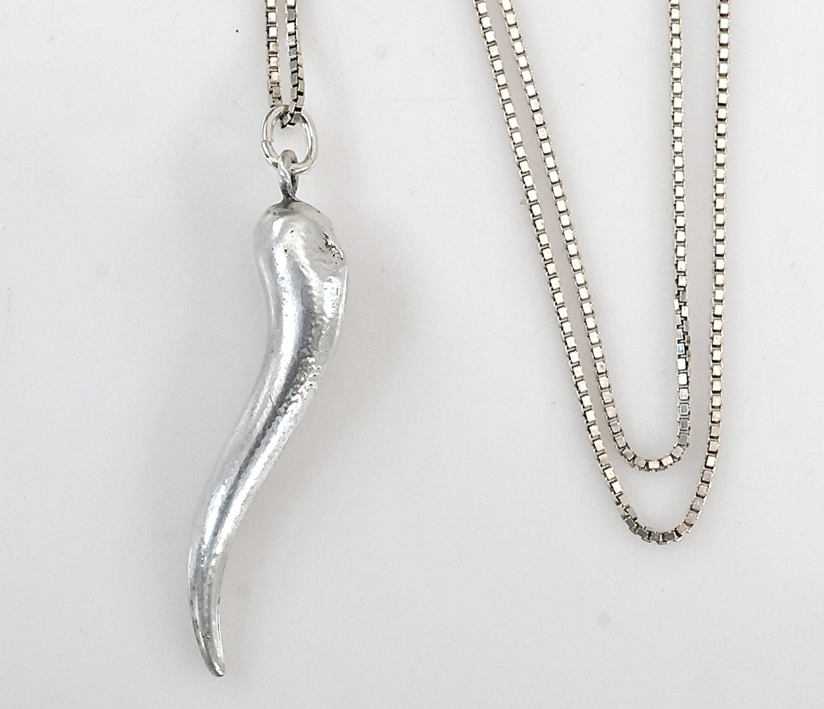 Sterling Silver Italian Horn Pendant Necklace