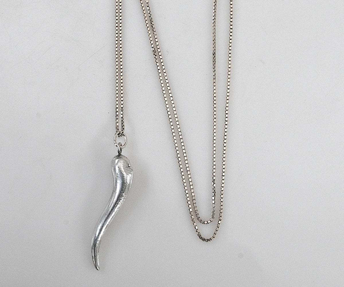 Sterling Silver Italian Horn Pendant Necklace