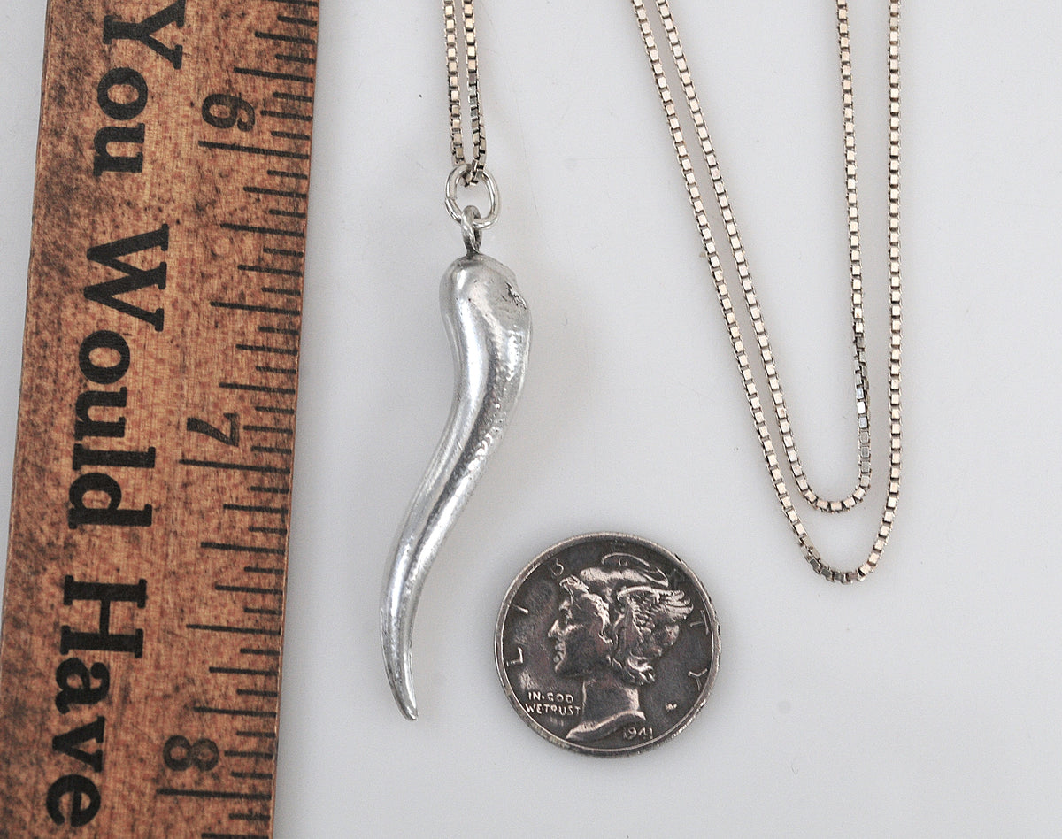 Sterling Silver Italian Horn Pendant Necklace