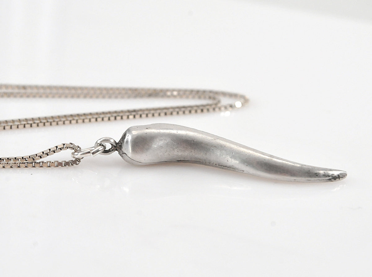 Sterling Silver Italian Horn Pendant Necklace