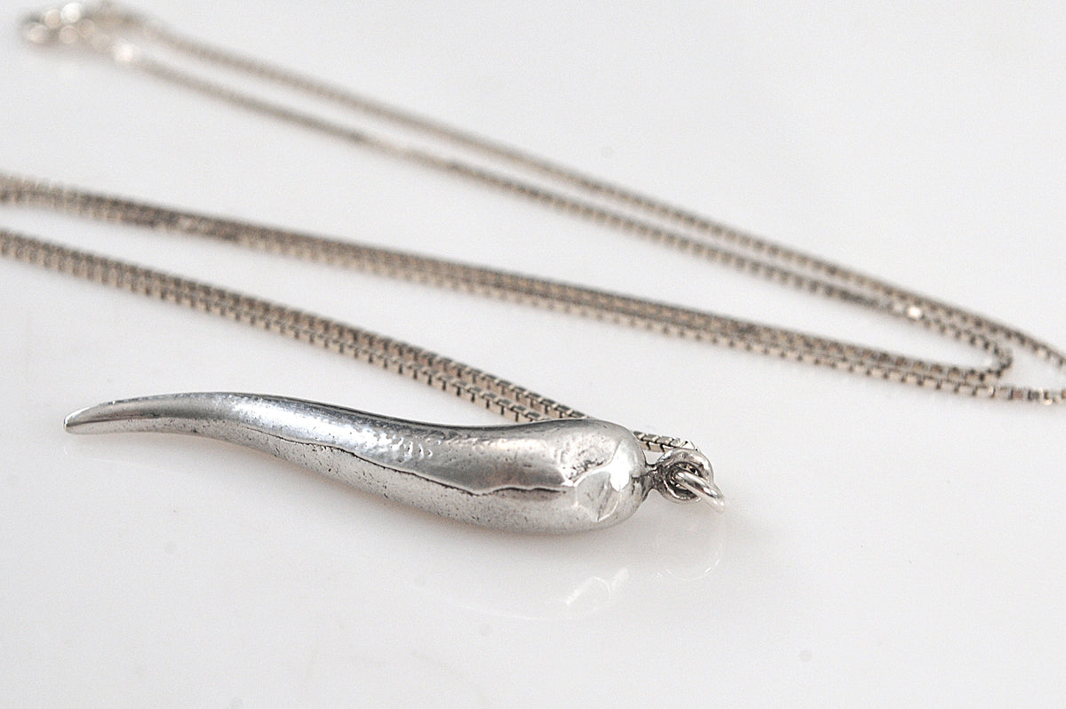 Sterling Silver Italian Horn Pendant Necklace