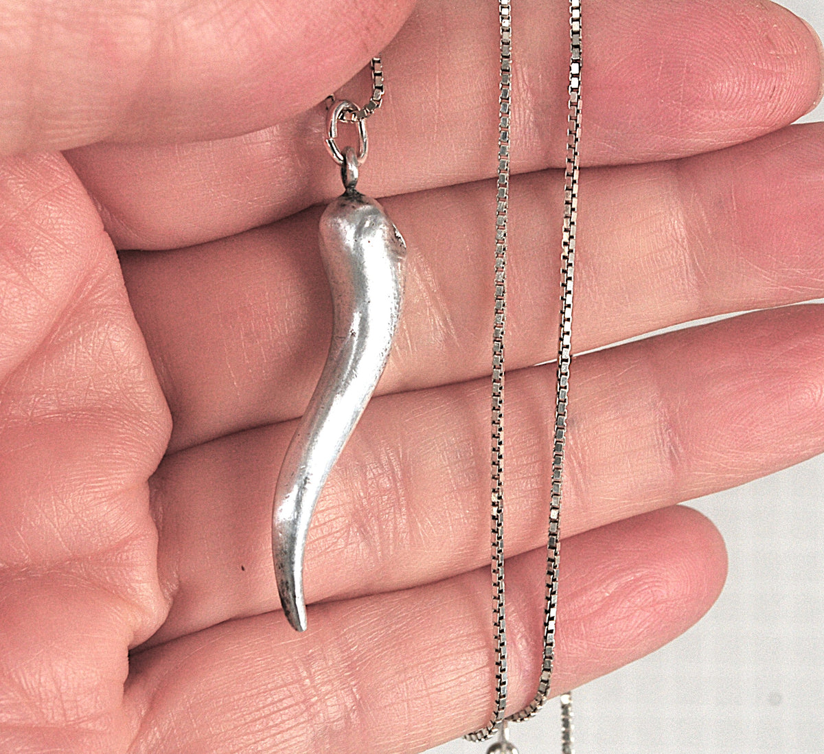 Sterling Silver Italian Horn Pendant Necklace