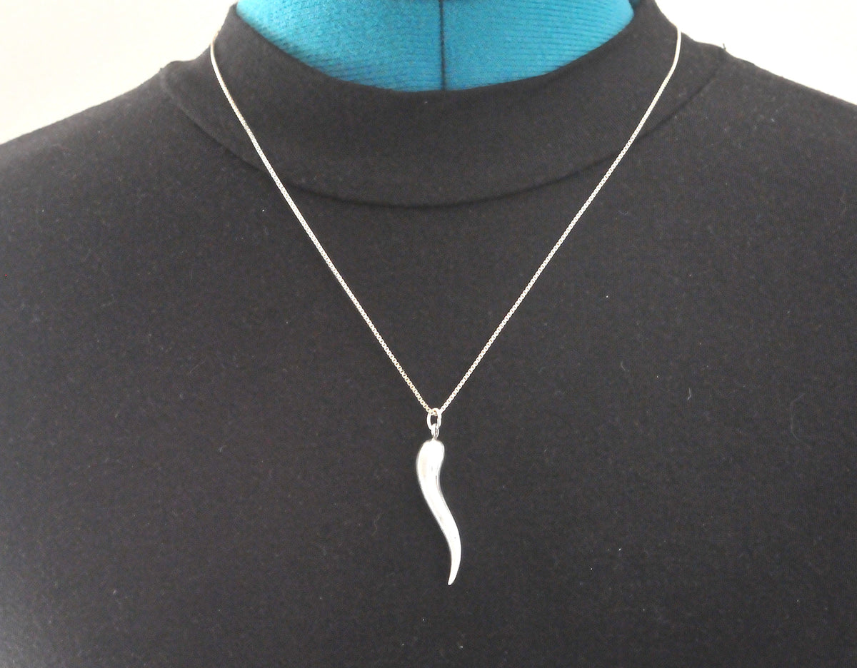 Sterling Silver Italian Horn Pendant Necklace