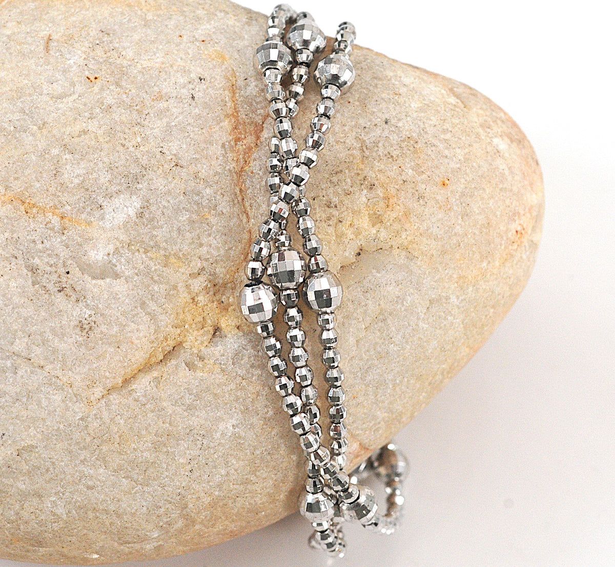 Adjustable 925 Sterling Silver Faceted Ball Bead Bracelet