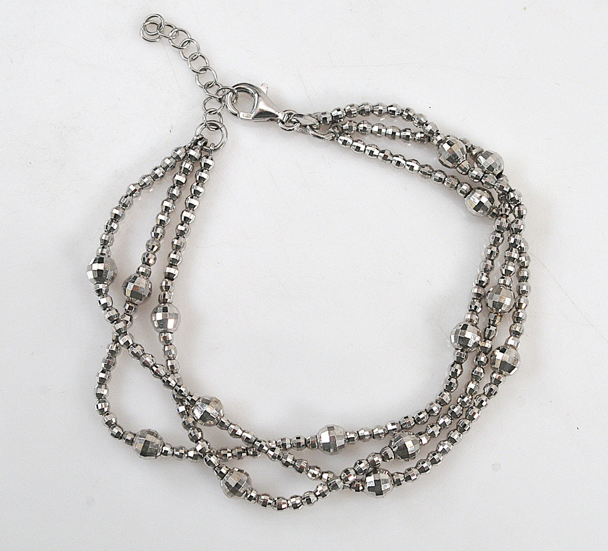 Adjustable 925 Sterling Silver Faceted Ball Bead Bracelet