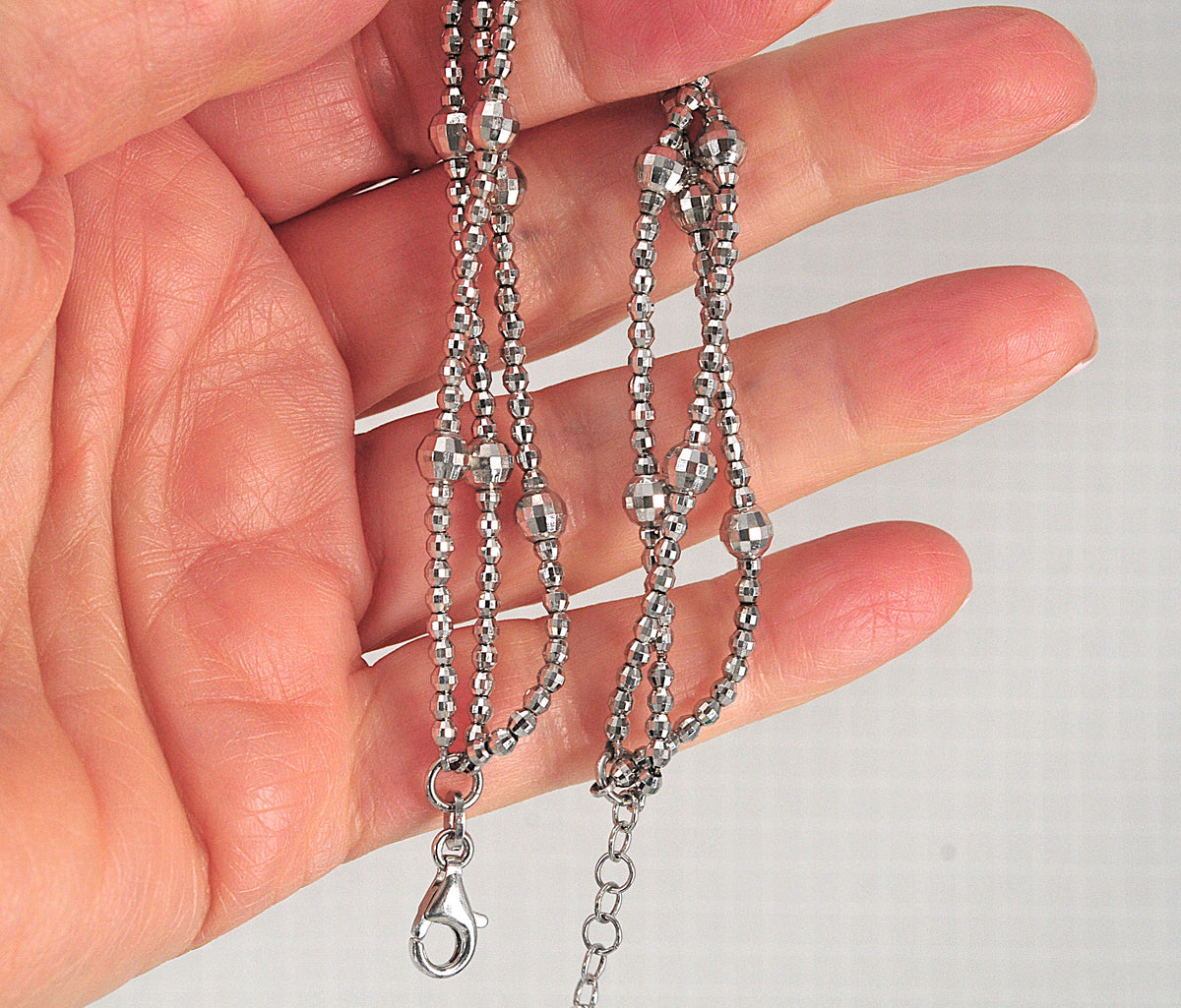 Adjustable 925 Sterling Silver Faceted Ball Bead Bracelet