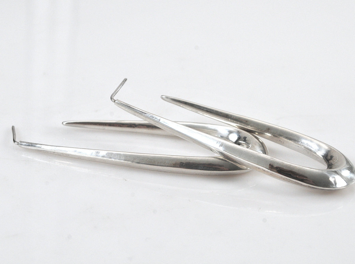 Long Sterling Silver Statement Hoop Earrings