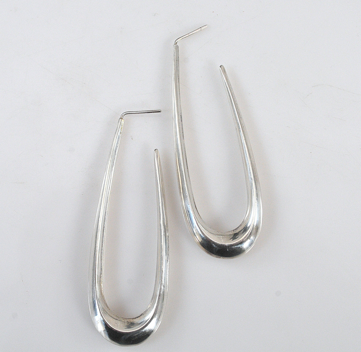 Long Sterling Silver Statement Hoop Earrings