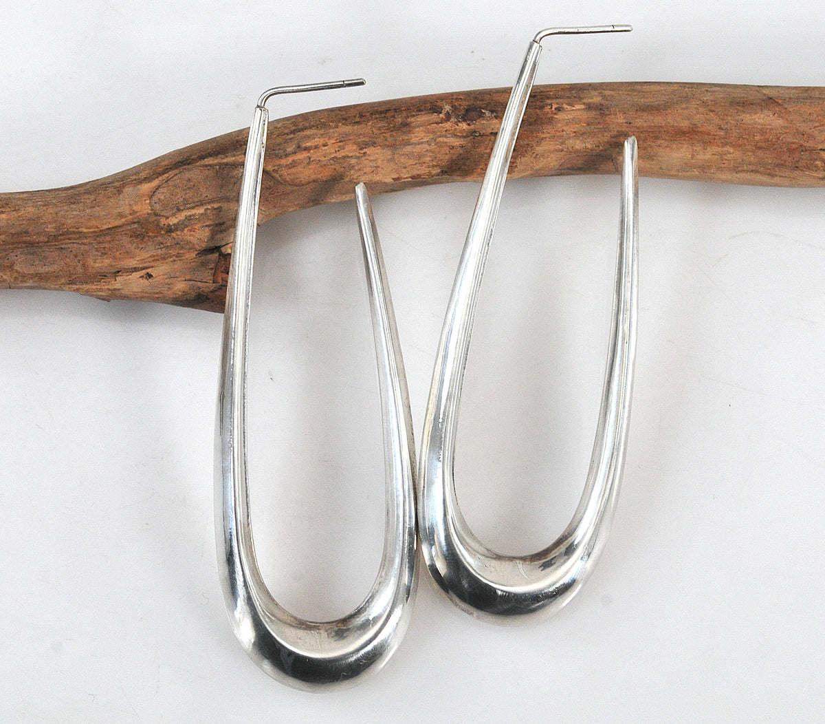Long Sterling Silver Statement Hoop Earrings