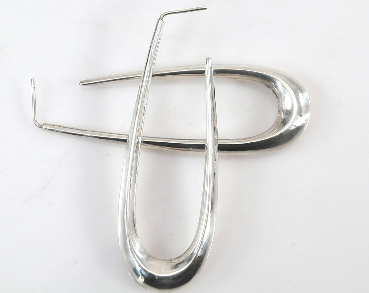 Long Sterling Silver Statement Hoop Earrings