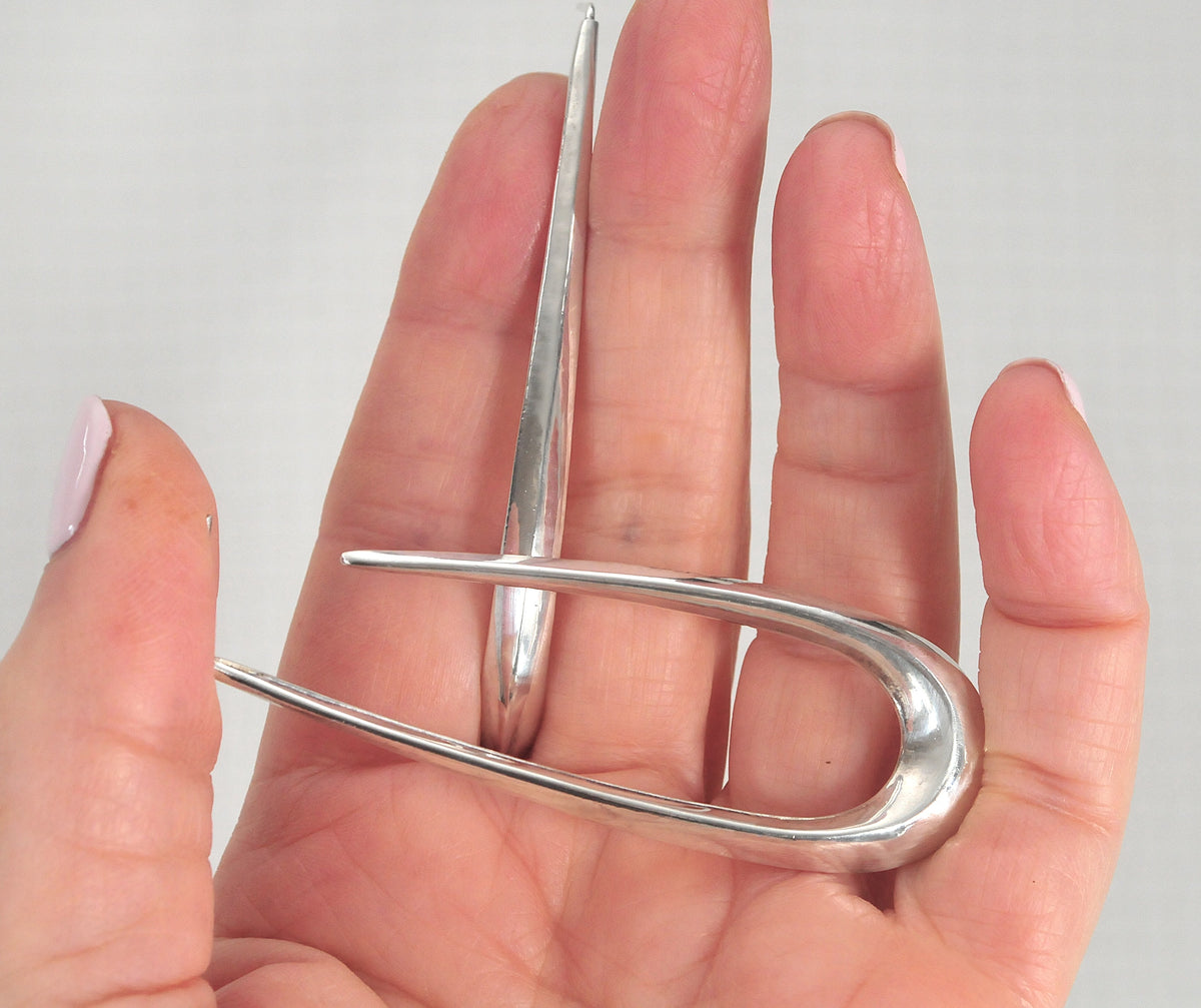 Long Sterling Silver Statement Hoop Earrings