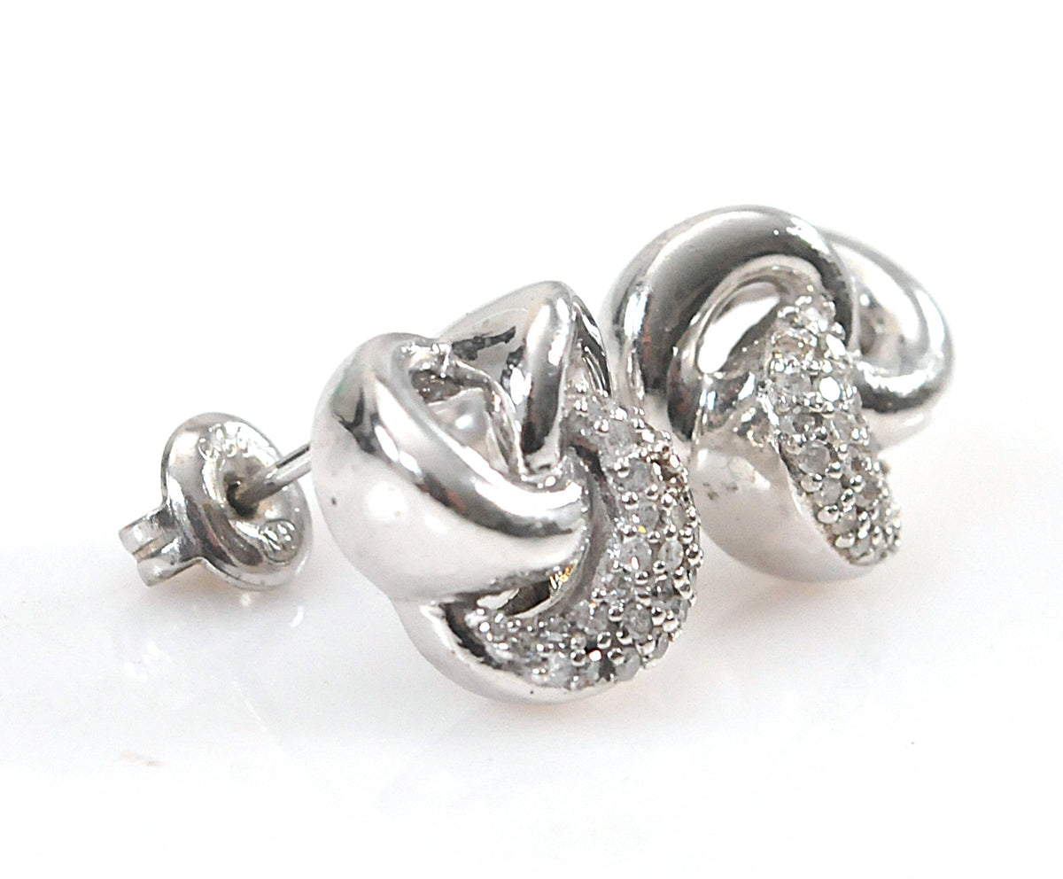 Heng Ngai 925 Sterling Silver Diamond Knot Stud Earrings
