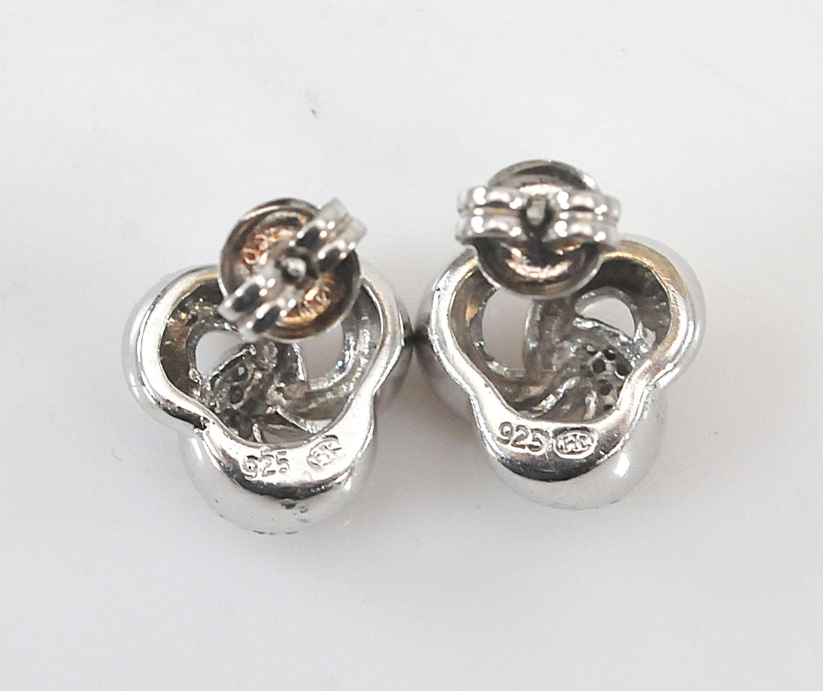 Heng Ngai 925 Sterling Silver Diamond Knot Stud Earrings