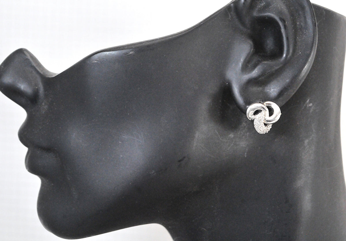 Heng Ngai 925 Sterling Silver Diamond Knot Stud Earrings