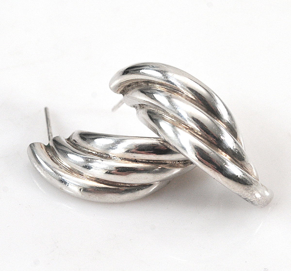Sterling Silver Signed Modernist Drop Earrings