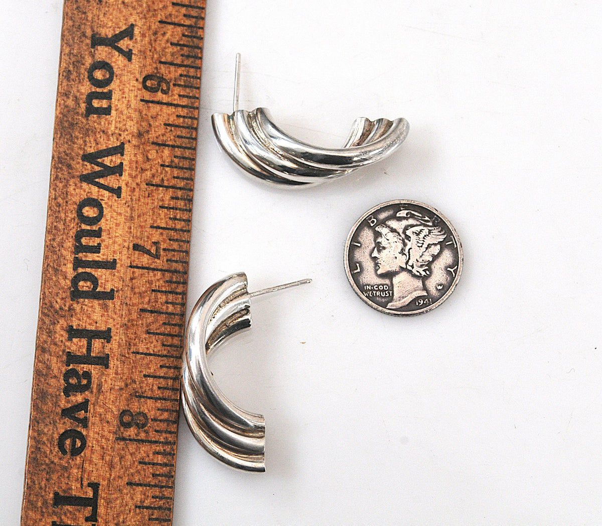 Sterling Silver Signed Modernist Drop Earrings