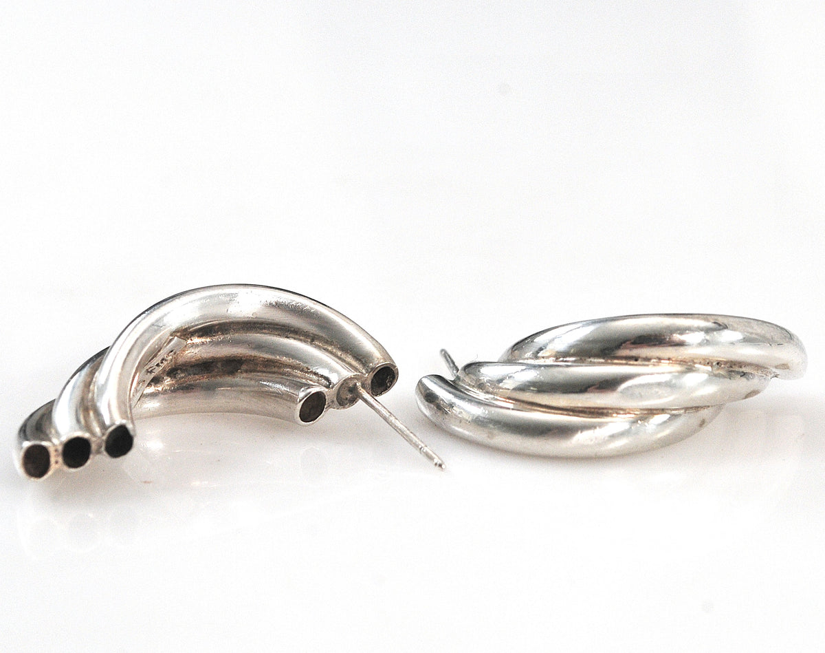 Sterling Silver Signed Modernist Drop Earrings