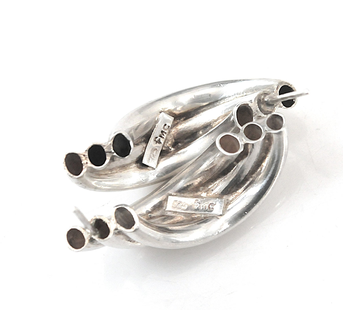 Sterling Silver Signed Modernist Drop Earrings