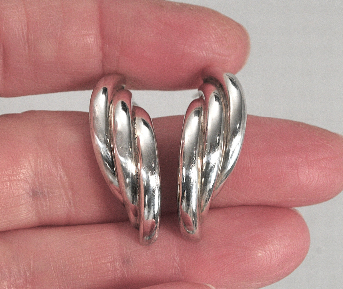 Sterling Silver Signed Modernist Drop Earrings