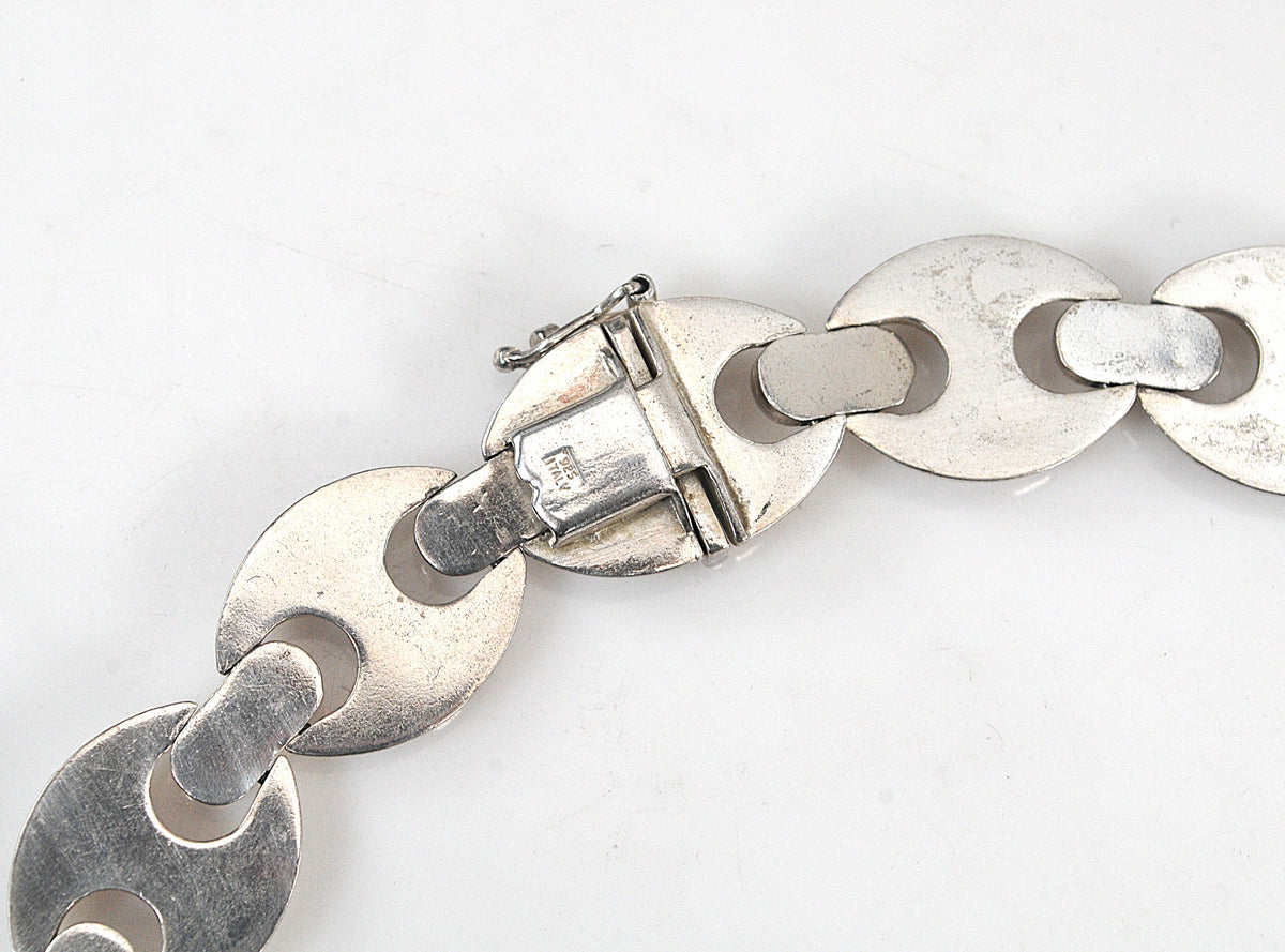 Wide Sterling Silver Puffed Mariner Link Choker Necklace