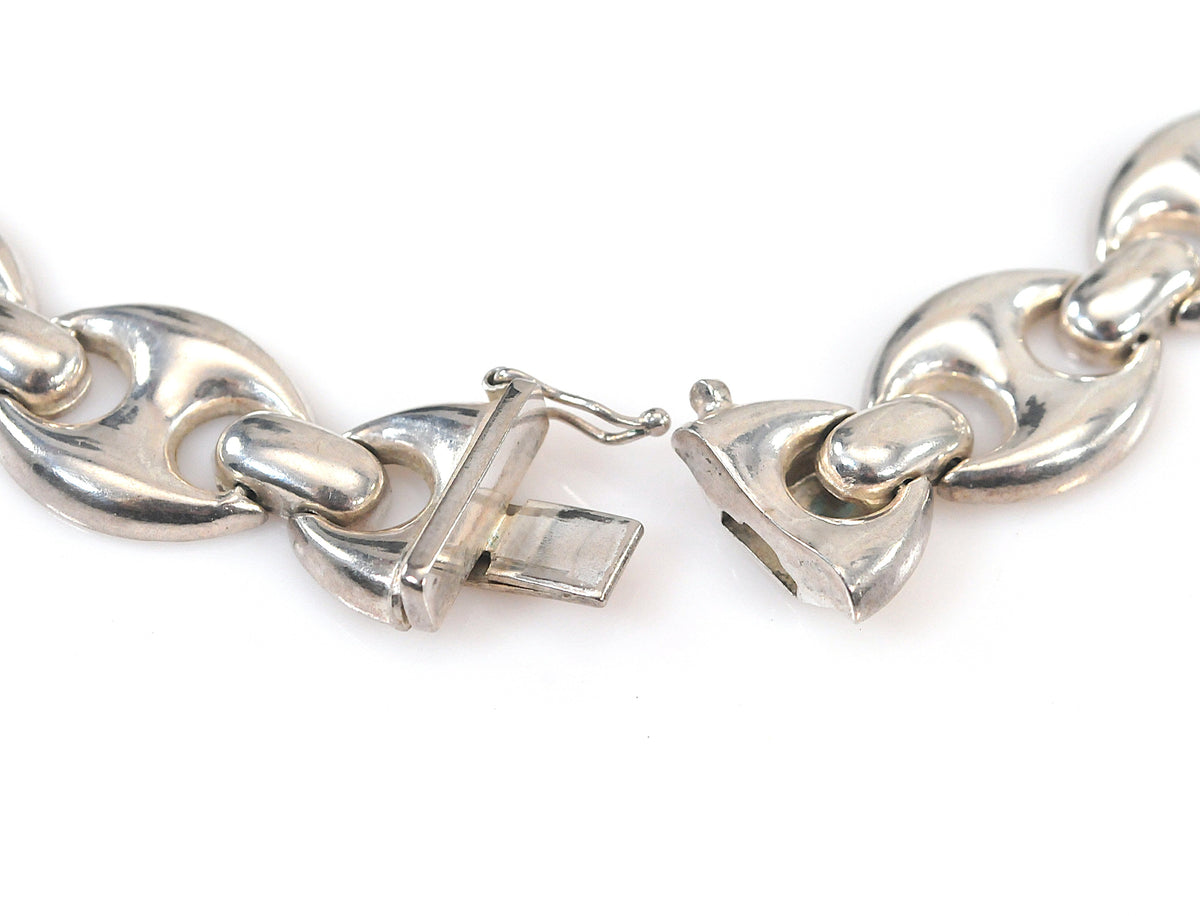 Wide Sterling Silver Puffed Mariner Link Choker Necklace