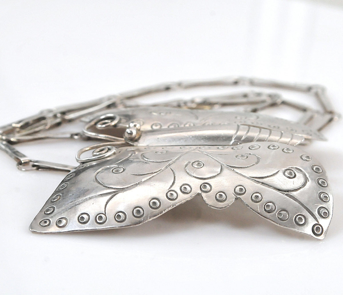 Large Southwestern Butterfly Necklace, Artisan Handmade Solid Sterling Silver