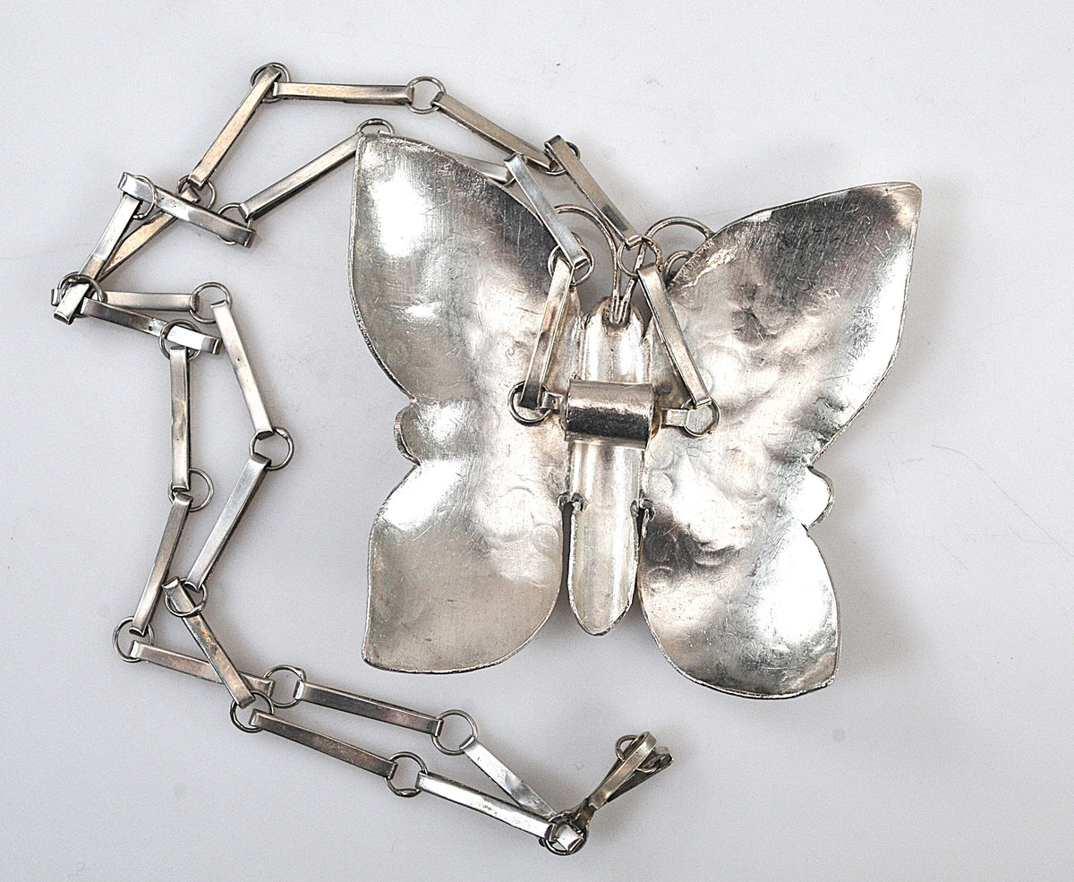 Large Southwestern Butterfly Necklace, Artisan Handmade Solid Sterling Silver