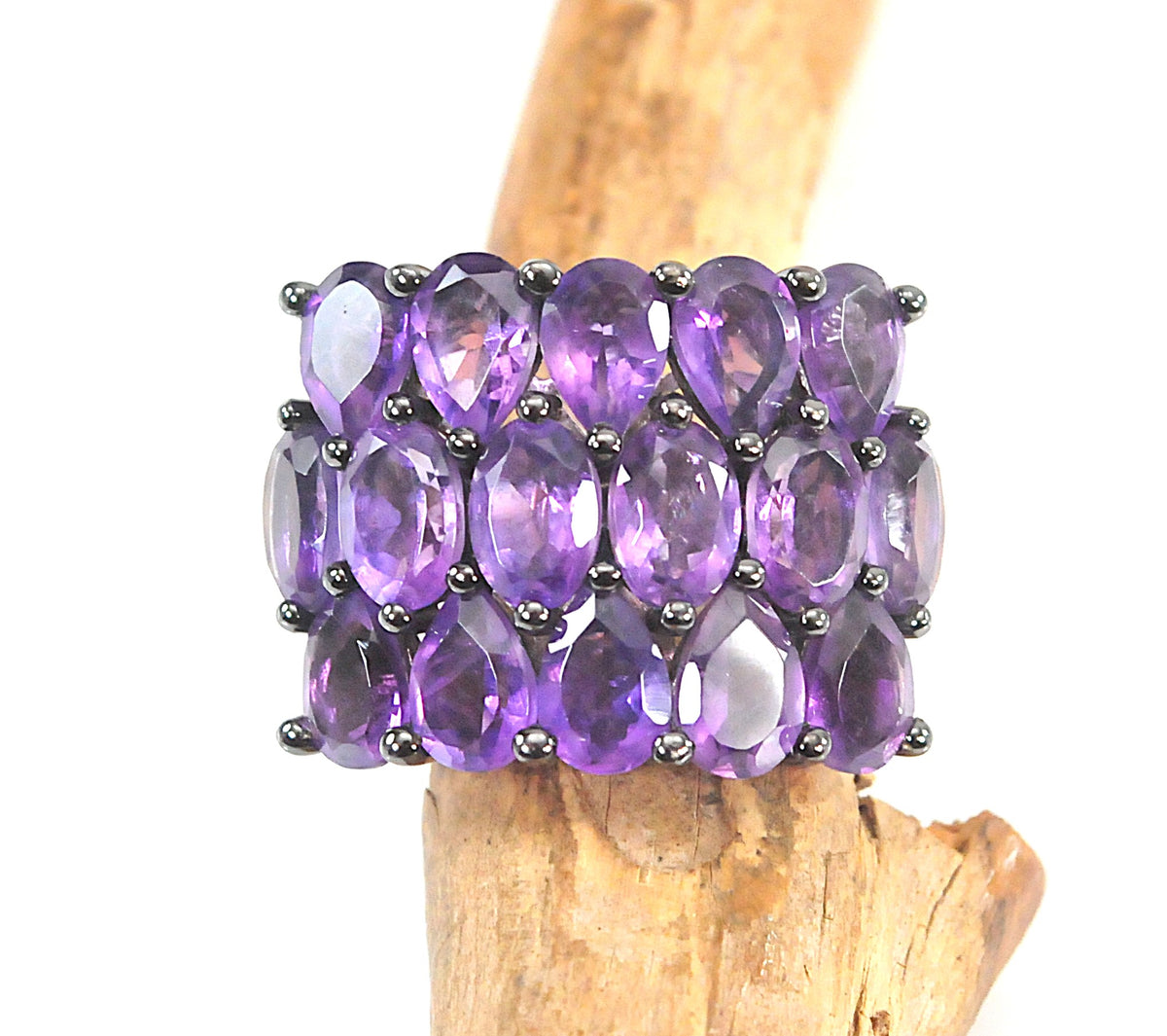 Large Signed 925 Sterling Silver Amethyst Statement Ring