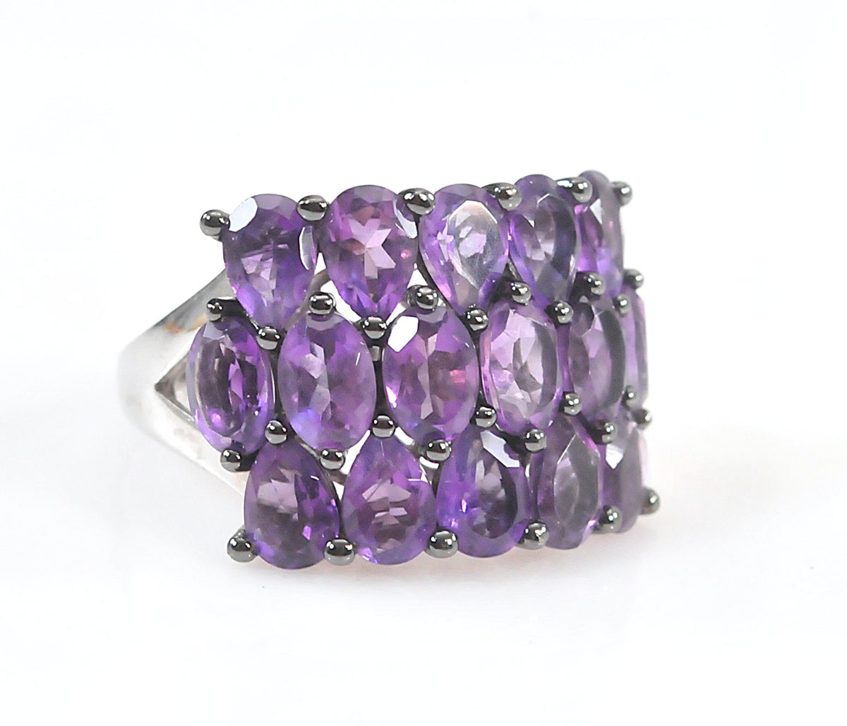 Large Signed 925 Sterling Silver Amethyst Statement Ring