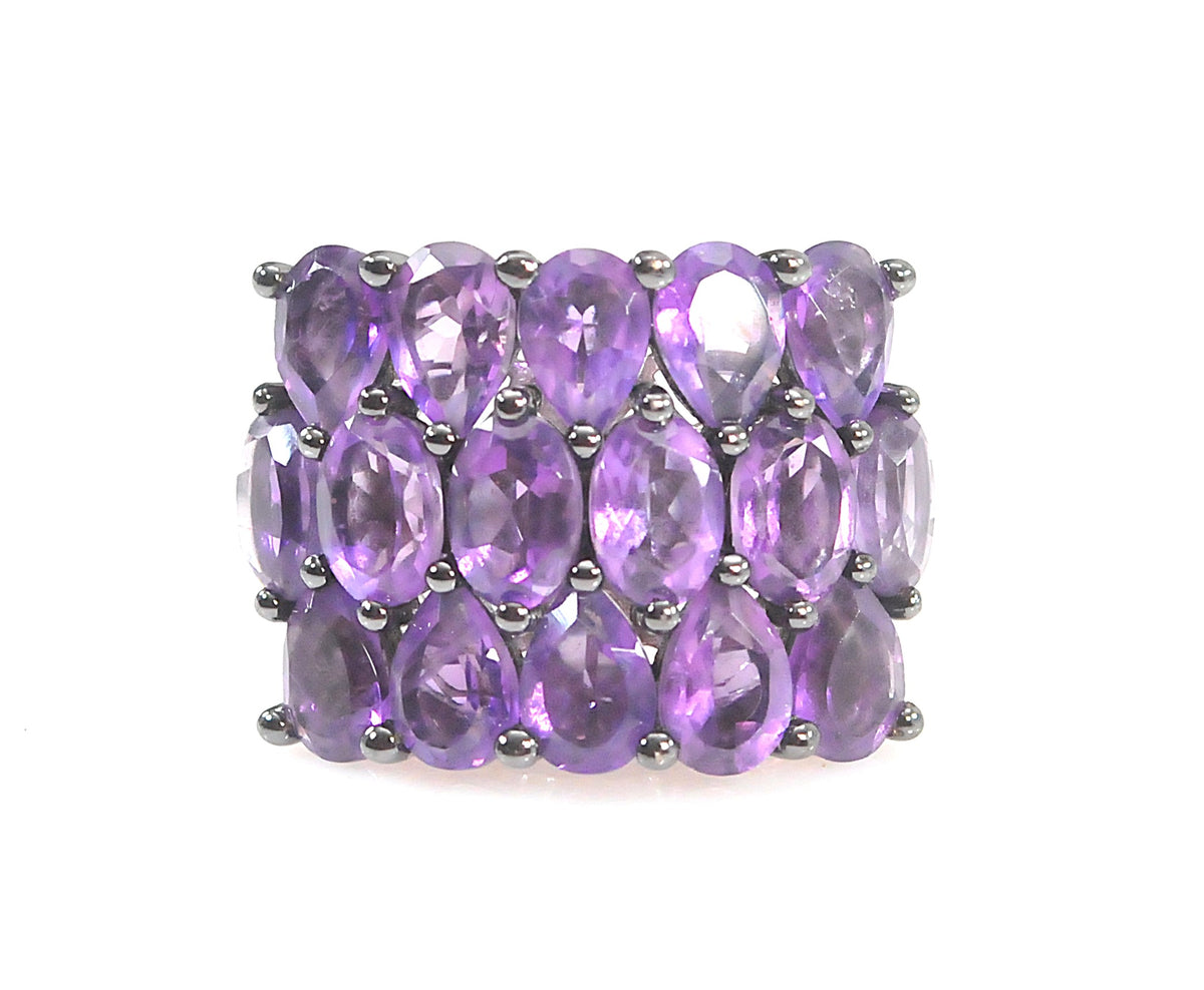 Large Signed 925 Sterling Silver Amethyst Statement Ring