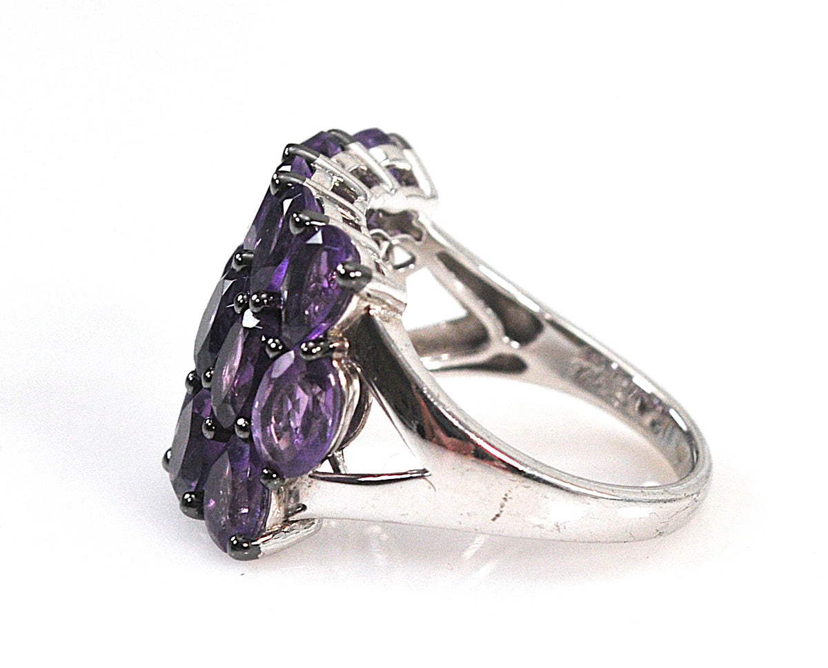 Large Signed 925 Sterling Silver Amethyst Statement Ring
