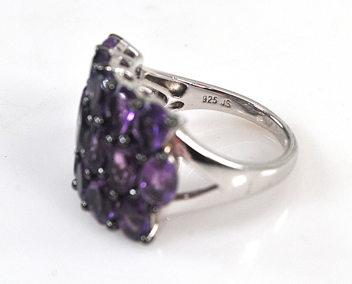 Large Signed 925 Sterling Silver Amethyst Statement Ring