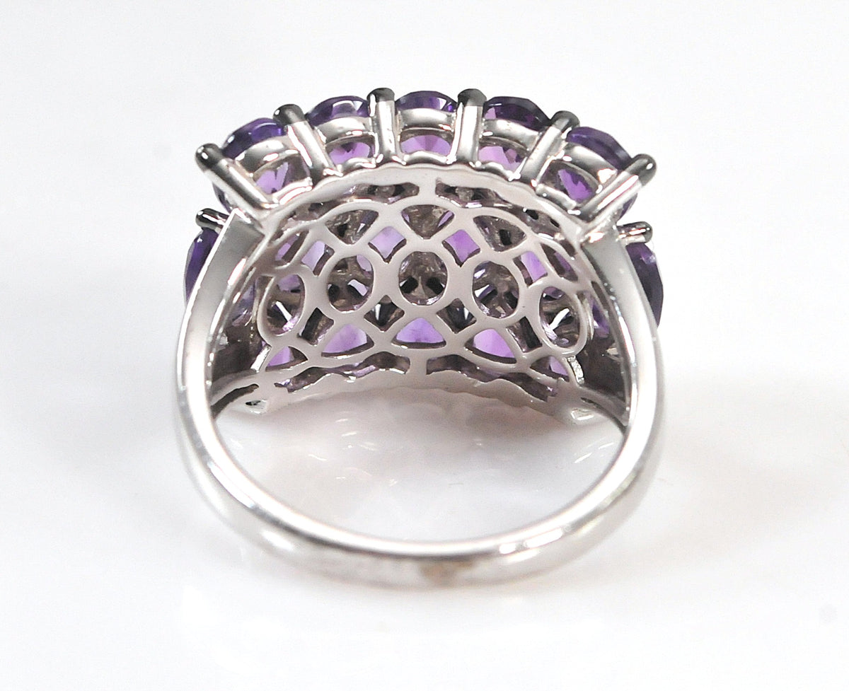 Large Signed 925 Sterling Silver Amethyst Statement Ring