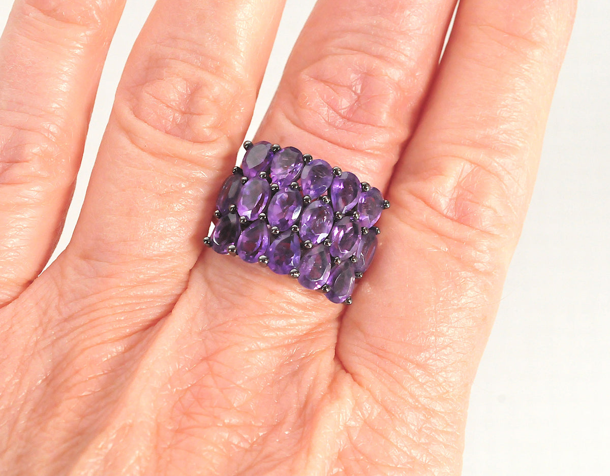 Large Signed 925 Sterling Silver Amethyst Statement Ring