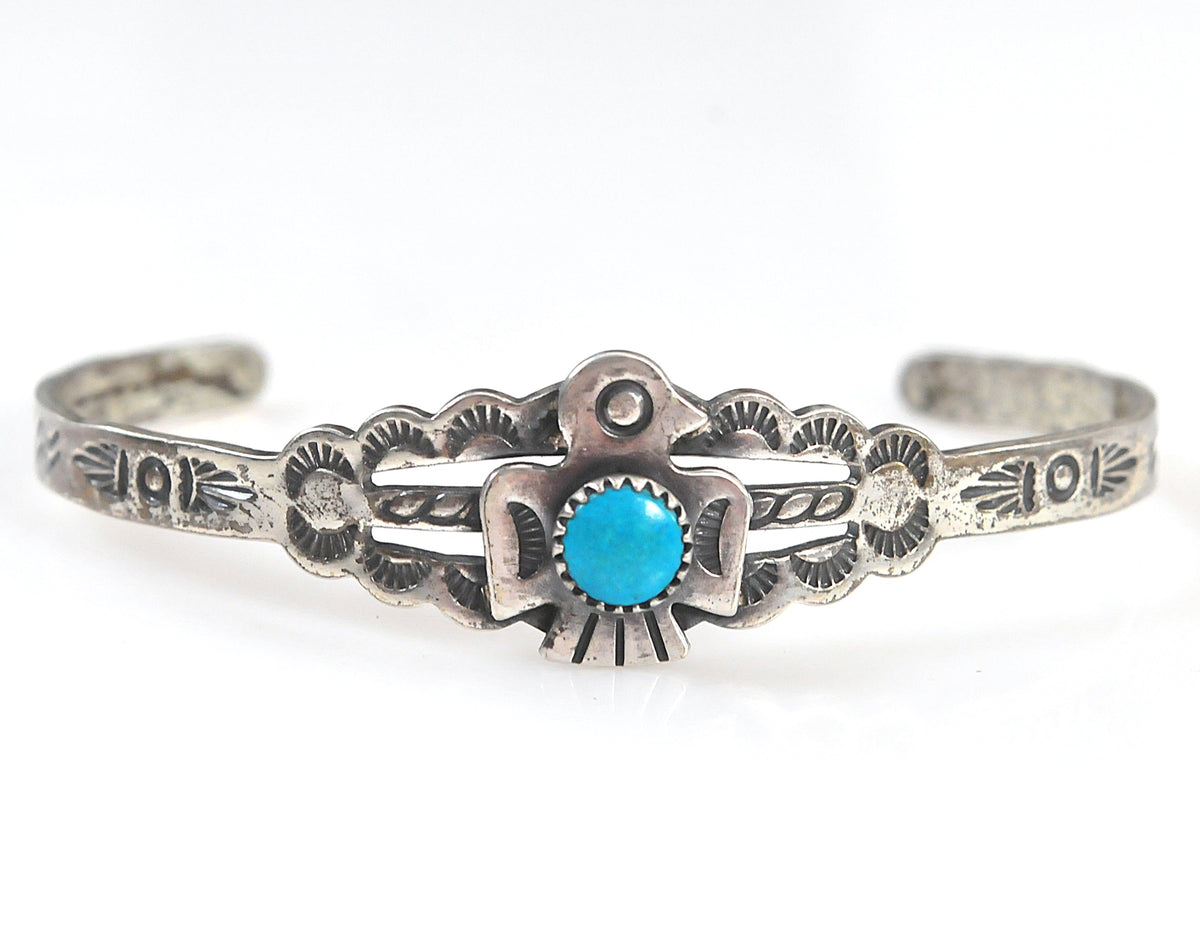 Vintage Sterling Silver Child Thunderbird Cuff Bracelet