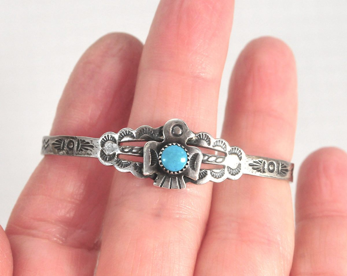 Vintage Sterling Silver Child Thunderbird Cuff Bracelet