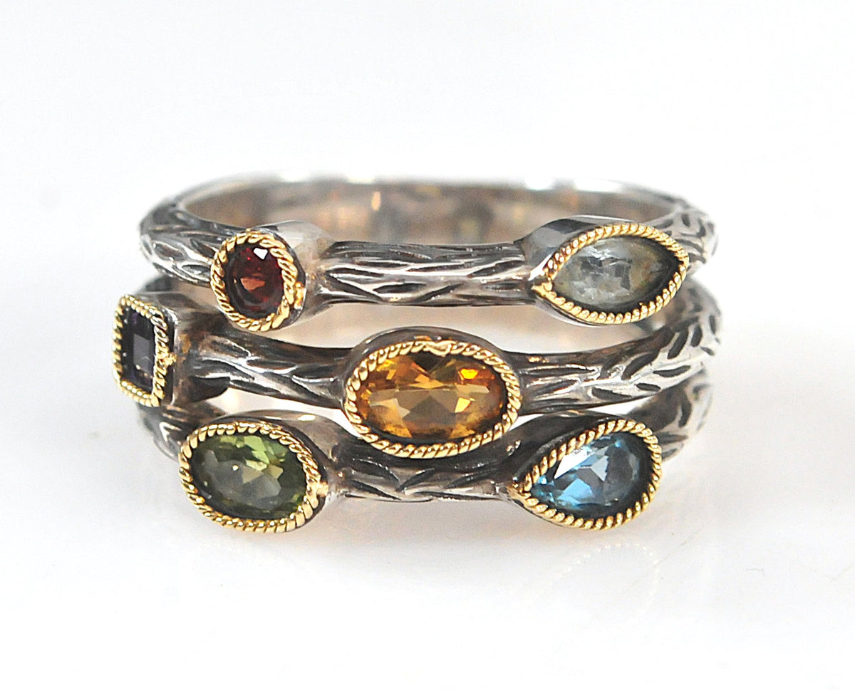 Effy BH 925 Balissima Sterling 18K Gold Split Gemstone Ring