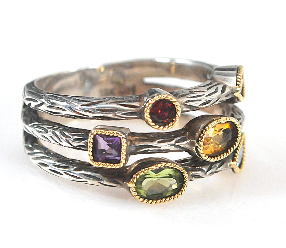 Effy BH 925 Balissima Sterling 18K Gold Split Gemstone Ring