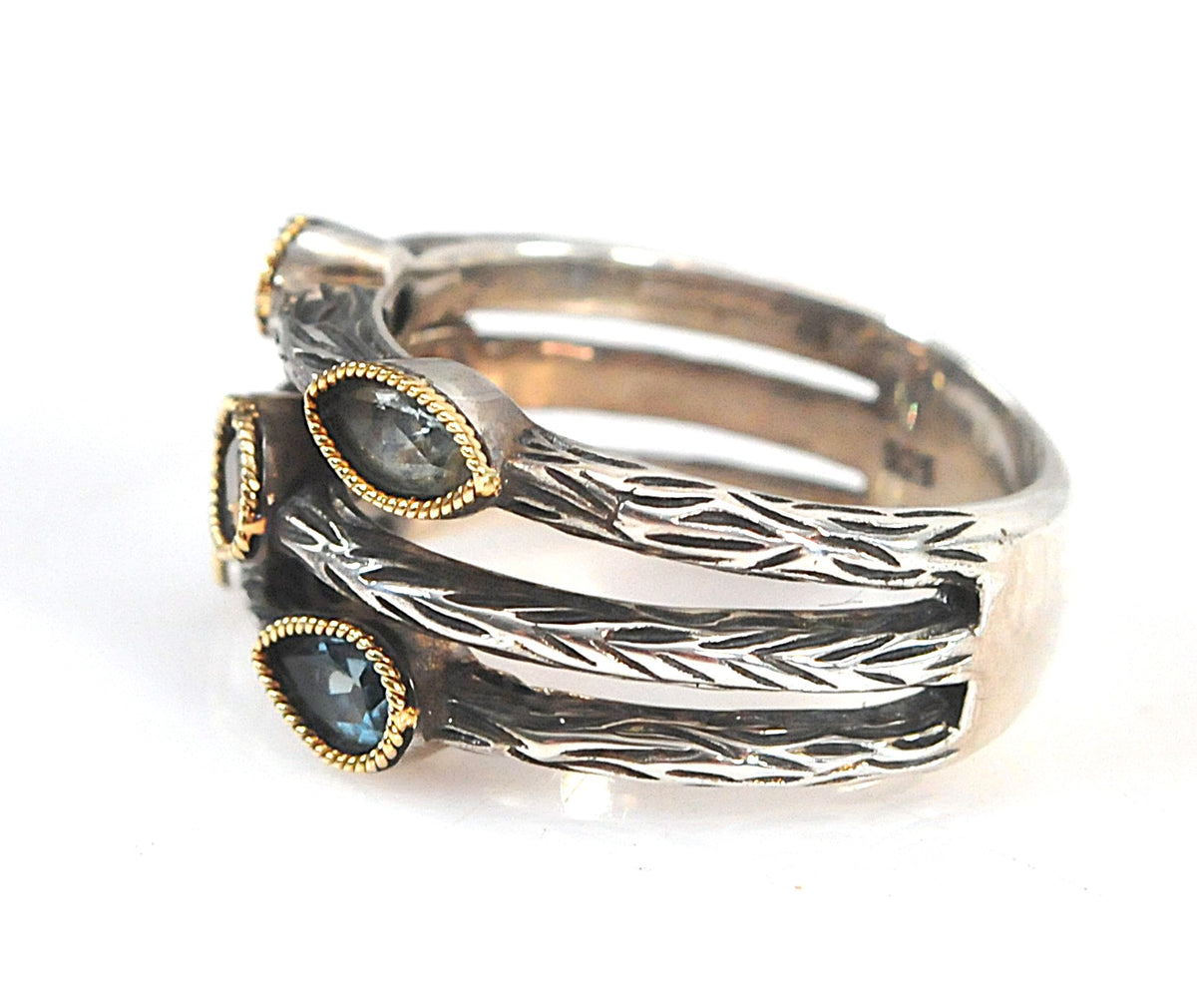 Effy BH 925 Balissima Sterling 18K Gold Split Gemstone Ring