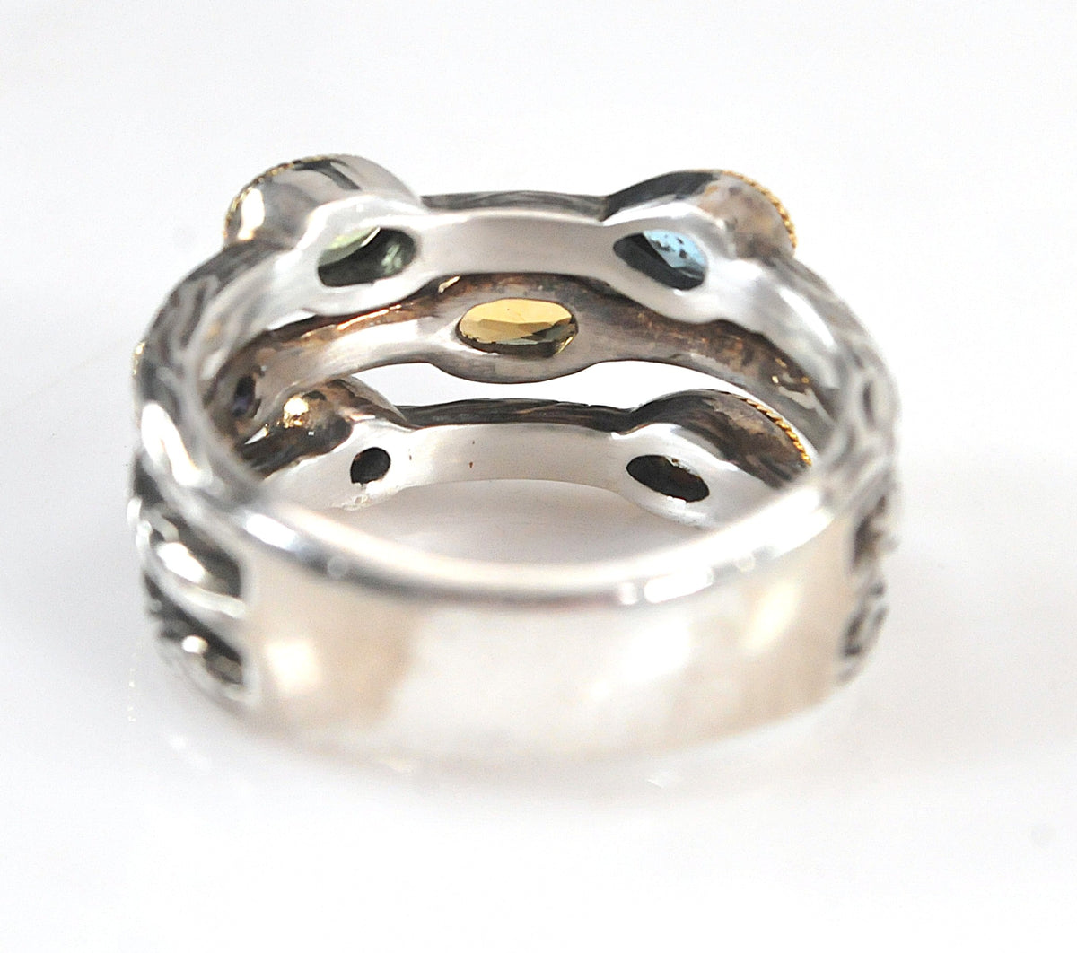 Effy BH 925 Balissima Sterling 18K Gold Split Gemstone Ring