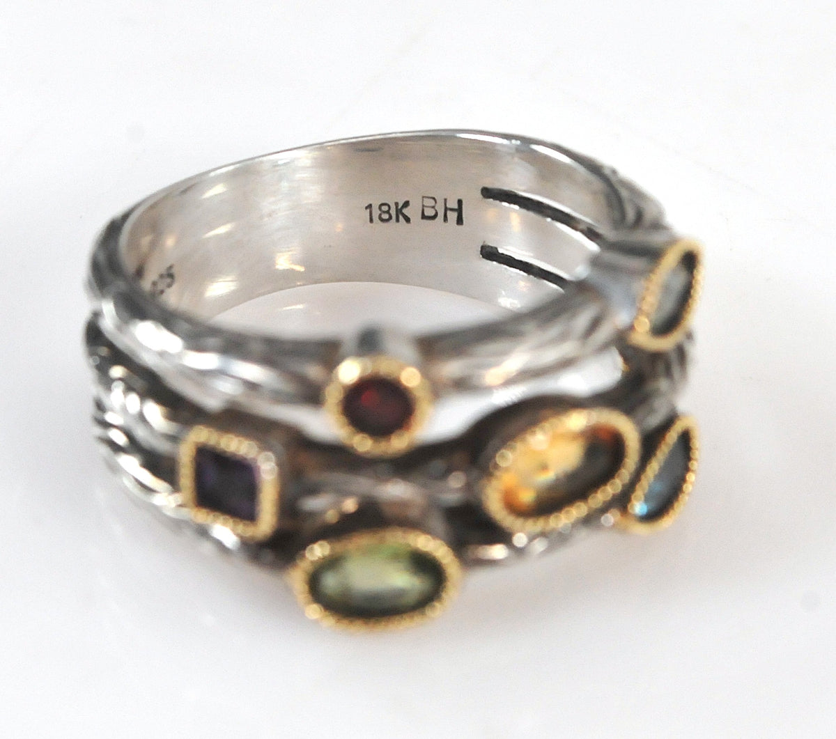Effy BH 925 Balissima Sterling 18K Gold Split Gemstone Ring